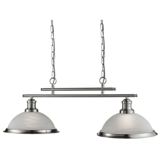 32898-006 Satin Silver 2 Light over Island Fitting with Alabaster Glasses