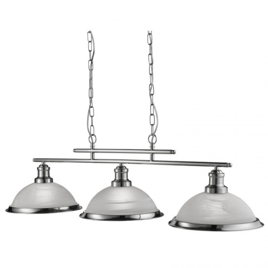 32900-006 Satin Silver 3 Light over Island Fitting with Alabaster Glasses