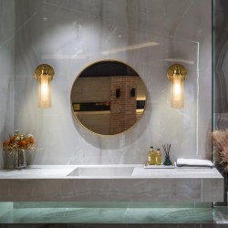 75454-006 Satin Brass Wall Lamp with Ribbed Glass IP44