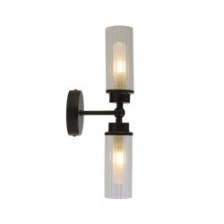 75455-006 Black 2 Light Wall Lamp with Ribbed Glass IP44 75455-006 Black 2 Light Wall Lamp with Ribbed Glass IP44