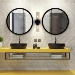 75455-006 Black 2 Light Wall Lamp with Ribbed Glass IP44