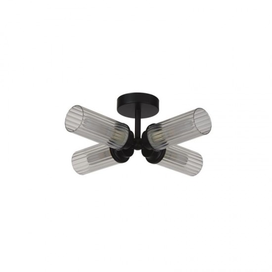 78919-006 Matt Black 4 Light Flush with Ribbed Glass IP44