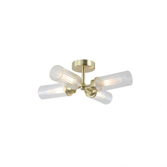 78918-006 Satin Brass 4 Light Flush with Ribbed Glass IP44