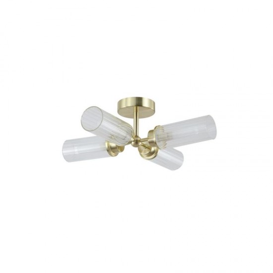 78918-006 Satin Brass 4 Light Flush with Ribbed Glass IP44
