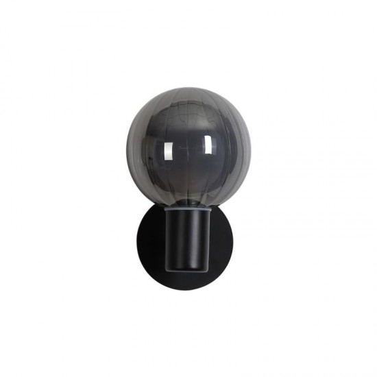 78920-006 Matt Black Wall Lamp with Ribbed Smoked Glass IP44
