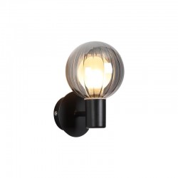 78920-006 Matt Black Wall Lamp with Ribbed Smoked Glass IP44