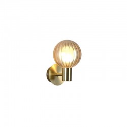 78915-006 Brass Wall Lamp with Ribbed Amber Glass IP44
