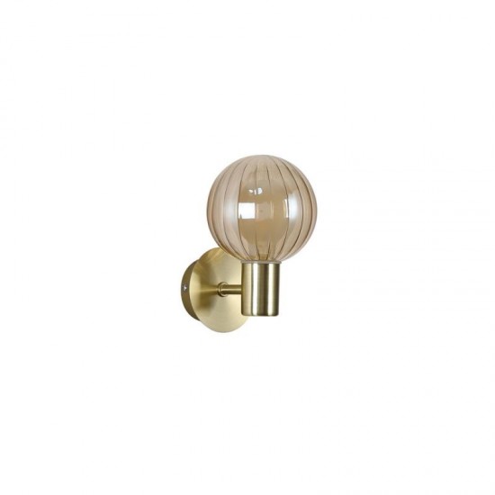 78915-006 Brass Wall Lamp with Ribbed Amber Glass IP44
