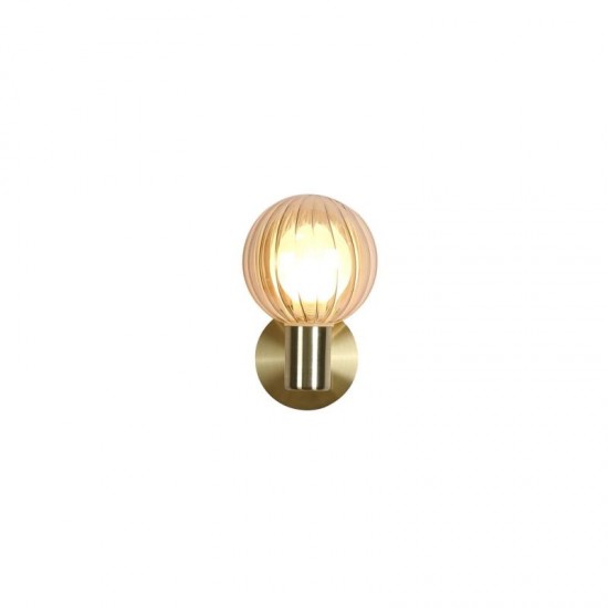 78915-006 Brass Wall Lamp with Ribbed Amber Glass IP44