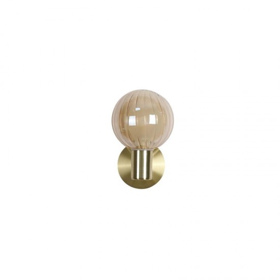 78915-006 Brass Wall Lamp with Ribbed Amber Glass IP44