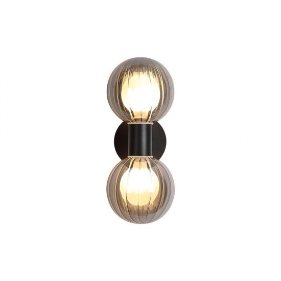 79097-006 Matt Black Wall Lamp with Ribbed Smoked Glass IP44