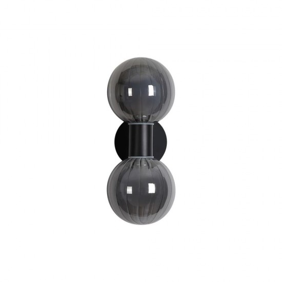 79097-006 Matt Black Wall Lamp with Ribbed Smoked Glass IP44