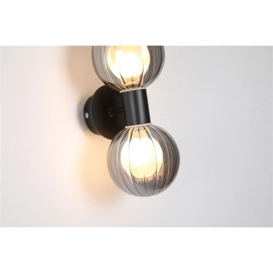 79097-006 Matt Black Wall Lamp with Ribbed Smoked Glass IP44