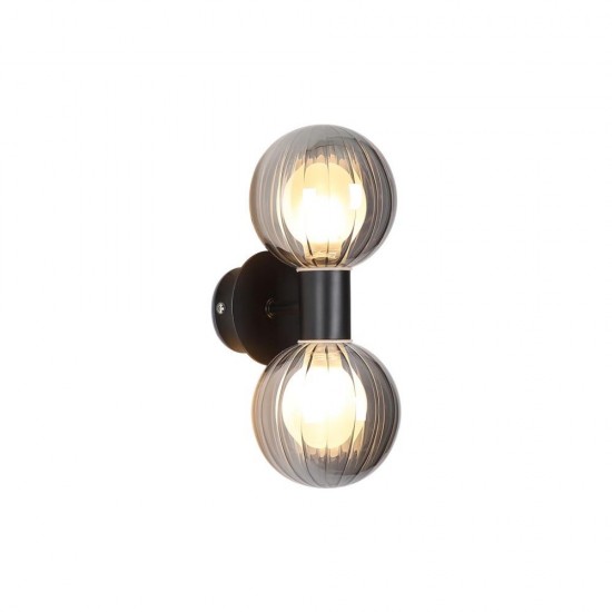 79097-006 Matt Black Wall Lamp with Ribbed Smoked Glass IP44