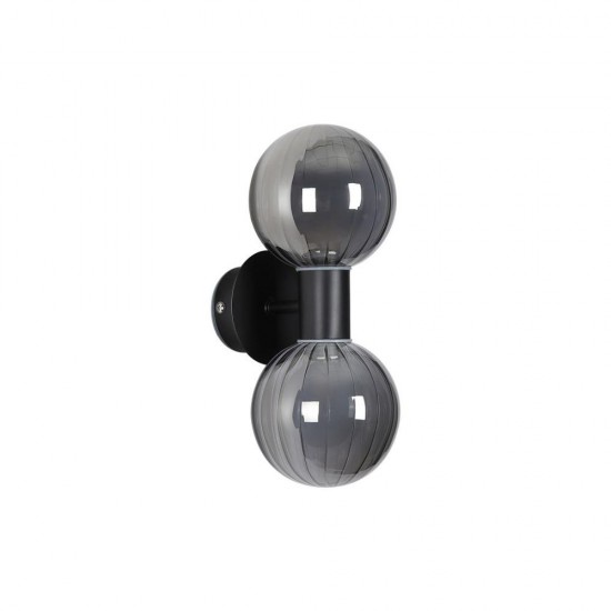 79097-006 Matt Black Wall Lamp with Ribbed Smoked Glass IP44