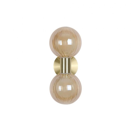 79098-006 Brass Wall Lamp with Ribbed Amber Glass IP44