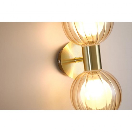 79098-006 Brass Wall Lamp with Ribbed Amber Glass IP44