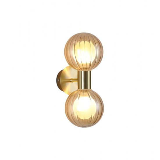79098-006 Brass Wall Lamp with Ribbed Amber Glass IP44