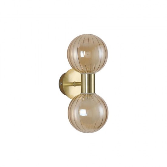 79098-006 Brass Wall Lamp with Ribbed Amber Glass IP44