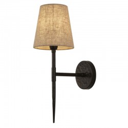 71939-006 Hammered Black Wall Lamp with Natural Linen Shades