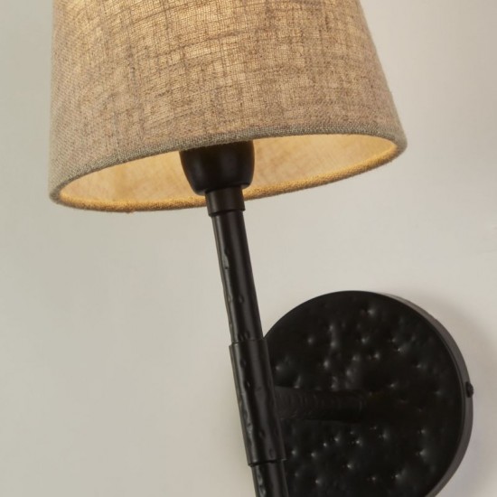 71939-006 Hammered Black Wall Lamp with Natural Linen Shades
