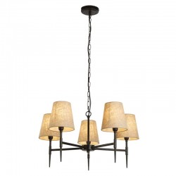 71940-006 Hammered Black 5 Light Centre Fitting with Natural Linen Shades