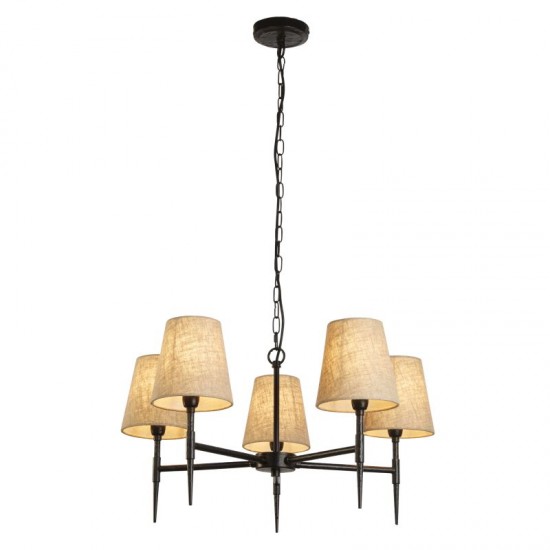 71940-006 Hammered Black 5 Light Centre Fitting with Natural Linen Shades