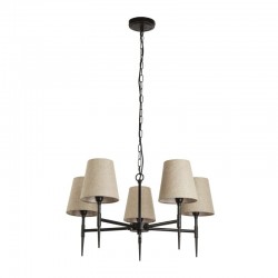 71940-006 Hammered Black 5 Light Centre Fitting with Natural Linen Shades