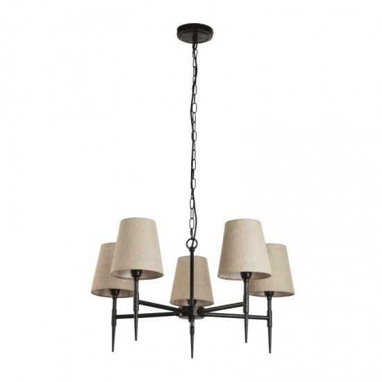 71940-006 Hammered Black 5 Light Centre Fitting with Natural Linen Shades