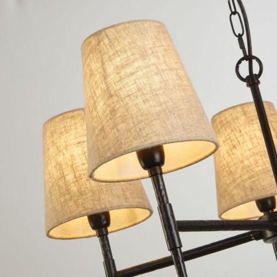 71940-006 Hammered Black 5 Light Centre Fitting with Natural Linen Shades