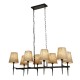 71943-006 Hammered Black 8 Light over Island Fitting with Natural Linen Shades