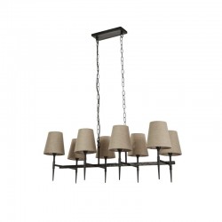71943-006 Hammered Black 8 Light over Island Fitting with Natural Linen Shades