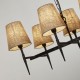 71943-006 Hammered Black 8 Light over Island Fitting with Natural Linen Shades