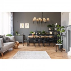 71943-006 Hammered Black 8 Light over Island Fitting with Natural Linen Shades