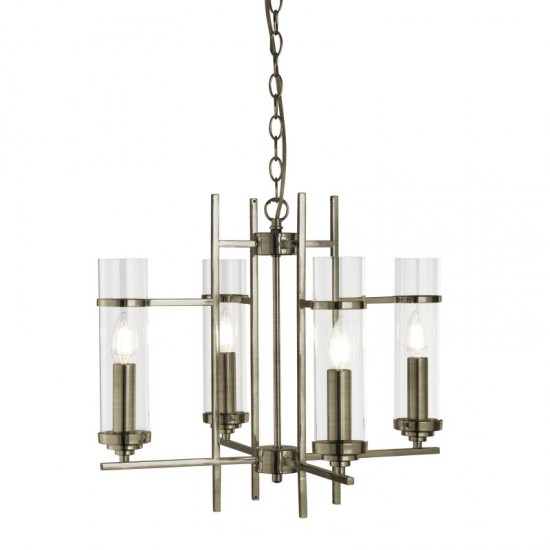 8697-006 Antique Brass 4 Light Centre Fitting with Clear Glasses