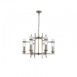 8679-006 Antique Brass 6 Light Centre Fitting with Ribbed Clear Glass
