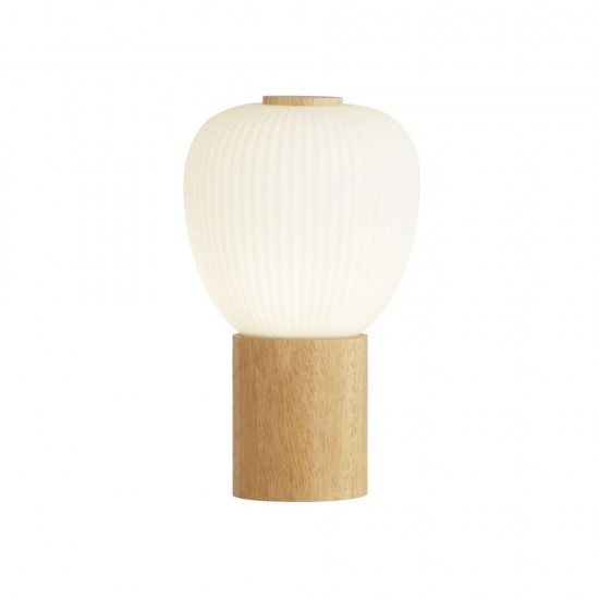 78984-006 Wooden Table Lamp with White Ribbed Glass