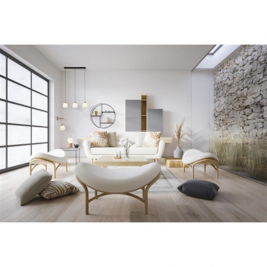 78986-006 Wooden & Brass Wall Lamp with White Ribbed Glass