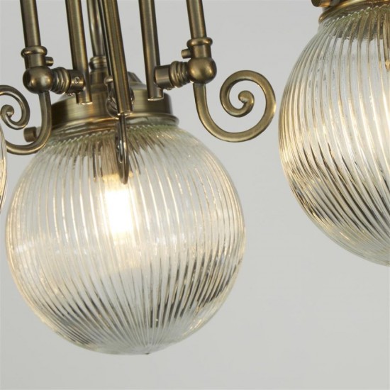 79106-006 Antique Brass 3 Light Semi Flush with Clear Ribbed Glass