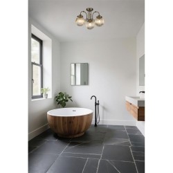 79106-006 Antique Brass 3 Light Semi Flush with Clear Ribbed Glass