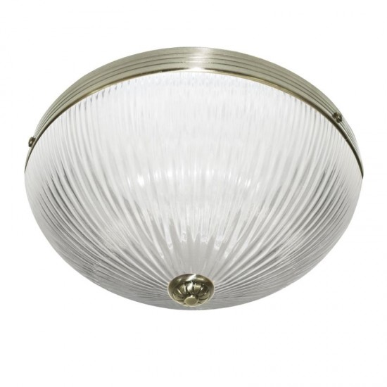 33009-006 Antique Brass 2 Light Flush with Ribbed Glass