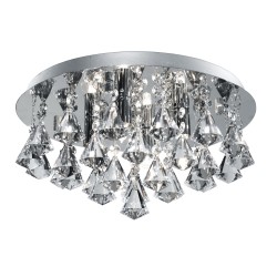 8756-006 Chrome 4 Light Flush with Crystal Pyramid Drops 