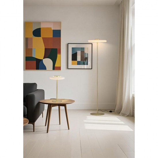 79110-006 Gold LED Floor Lamp with White Glass Shade