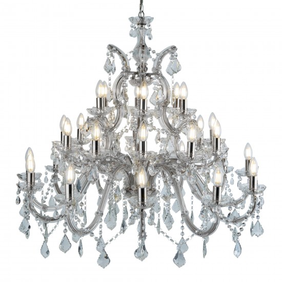 8760-006 Chrome & Acrylic 30 Light Chandelier with Crystal