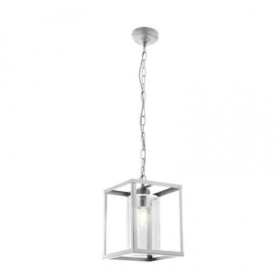 33410-10 Clear Glass & Satin Silver Lantern Pendant