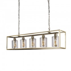 33418-10 Antique Brass 5 Light over Island Fitting with Clear Glasses 33418-10 Antique Brass 5 Light over Island Fitting with Clear Glasses