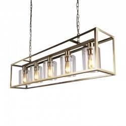 33418-10 Antique Brass 5 Light over Island Fitting with Clear Glasses 33418-10 Antique Brass 5 Light over Island Fitting with Clear Glasses