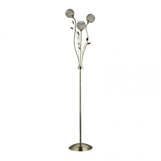 8791-006 Crystal & Antique Brass Leaf 3 Light Floor Lamp