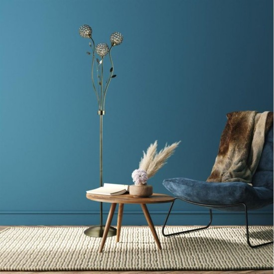 8791-006 Crystal & Antique Brass Leaf 3 Light Floor Lamp