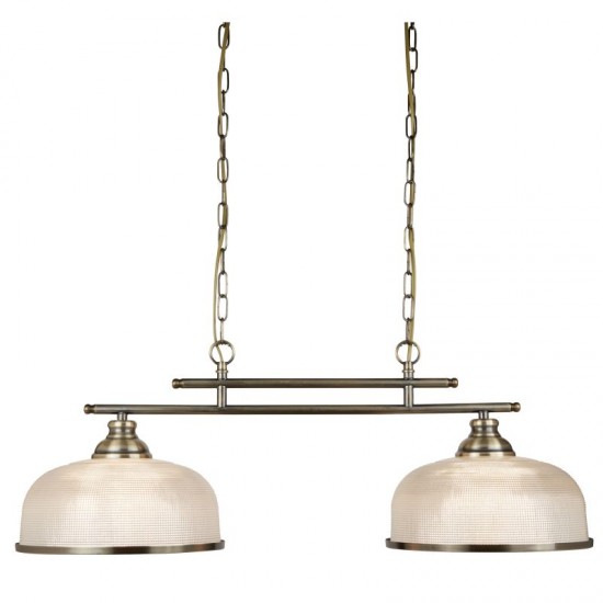 21059-006 Antique Brass 2 Light over Island Fitting with Textured Glasses